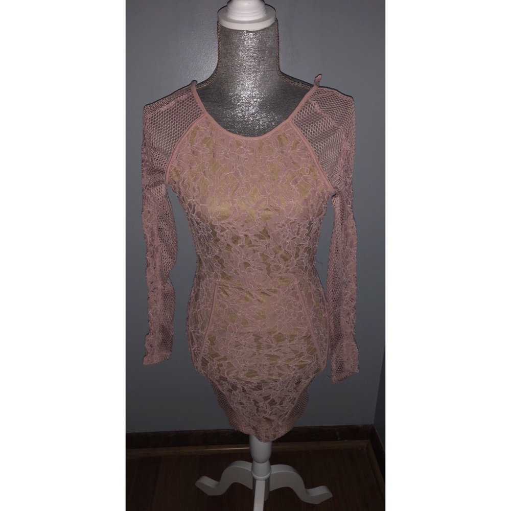 Pink Lace Long sleeve Dress